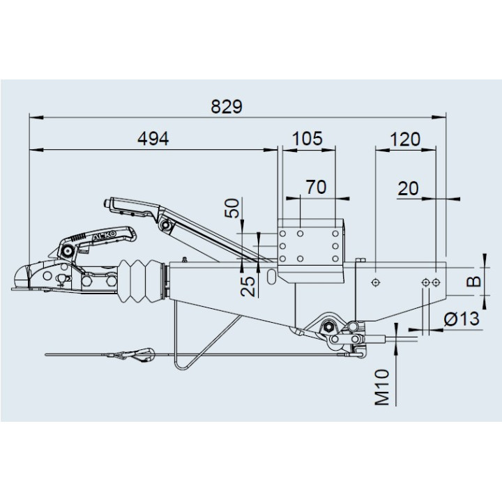 Dimensions et détails de la tête d’attelage freinée ALKO 161S