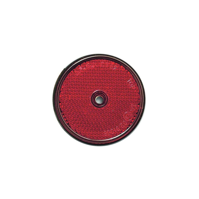 Catadioptre rouge rond 86 mm avec trou central pour remorques et véhicules. Catadioptre rouge rond 86 mm avec trou central pour remorques et véhicules.