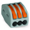 Connecteur WAGO 3 voies - Vue complète avec levier orange.