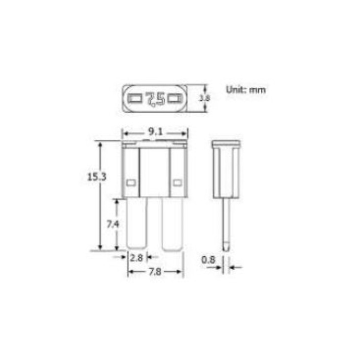 Fusible mini a broches - 25A (par 50) - Fusibles et porte-fusibles