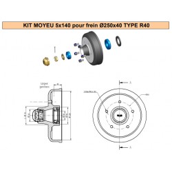 KIT MOYEU 5x140 POUR FREIN Ø250x40 TYPE R40 -Vue rapprochée de la compatibilité des perçages 5x140.