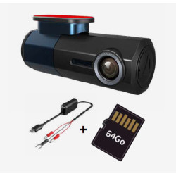 Dashcam Full HD 1080P + câble 12-24V + Carte SD 64 Go - WiFi et G-sensor