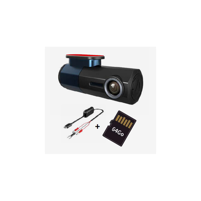 Dashcam Full HD 1080P + câble 12-24V + Carte SD 64 Go - WiFi et G-sensor