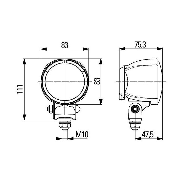 PHARE TRAVAIL H3 LONG PORTEE PIVOTANT - HELLA