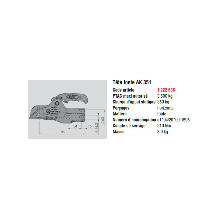 Boitier Attelage AK351 - 3500KG - ALKO - Pièces détachées