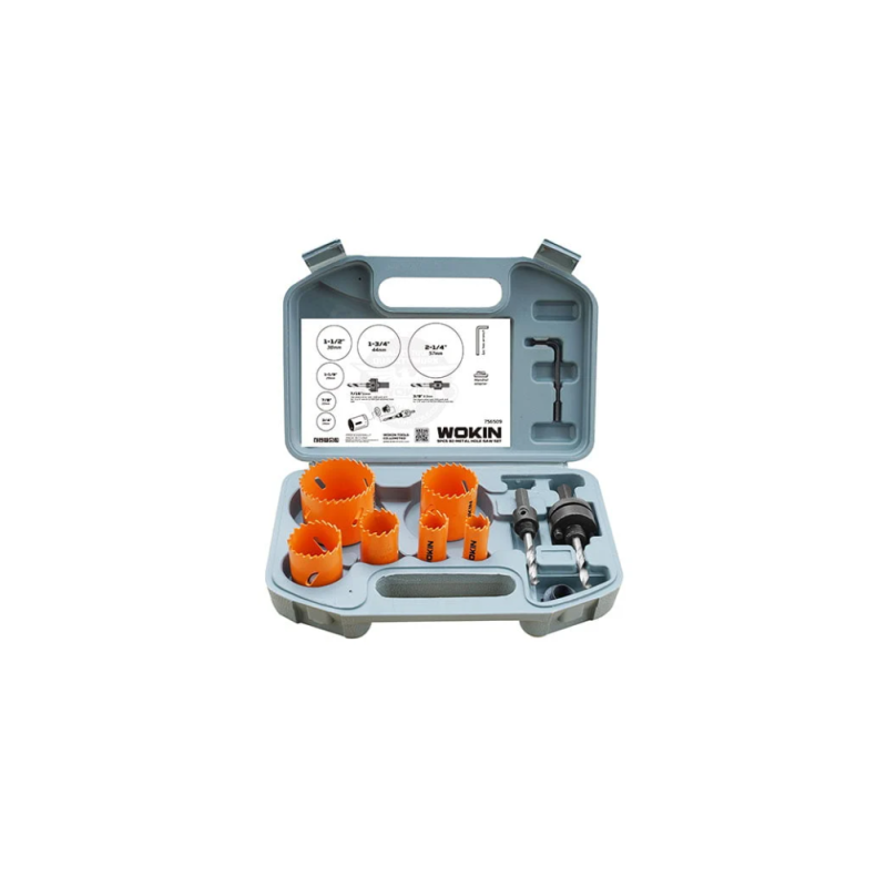 Set de scies-cloches bimétalliques 9 pièces – Outils robustes et précis avec forets HSS, adaptateur et valisette de rangement. Set de scies-cloches bimétalliques 9 pièces – Outils robustes et précis avec forets HSS, adaptateur et valisette de rangement.