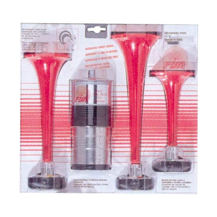 Avertisseur sonore 12V - 3 trompes en résine avec accessoires inclus